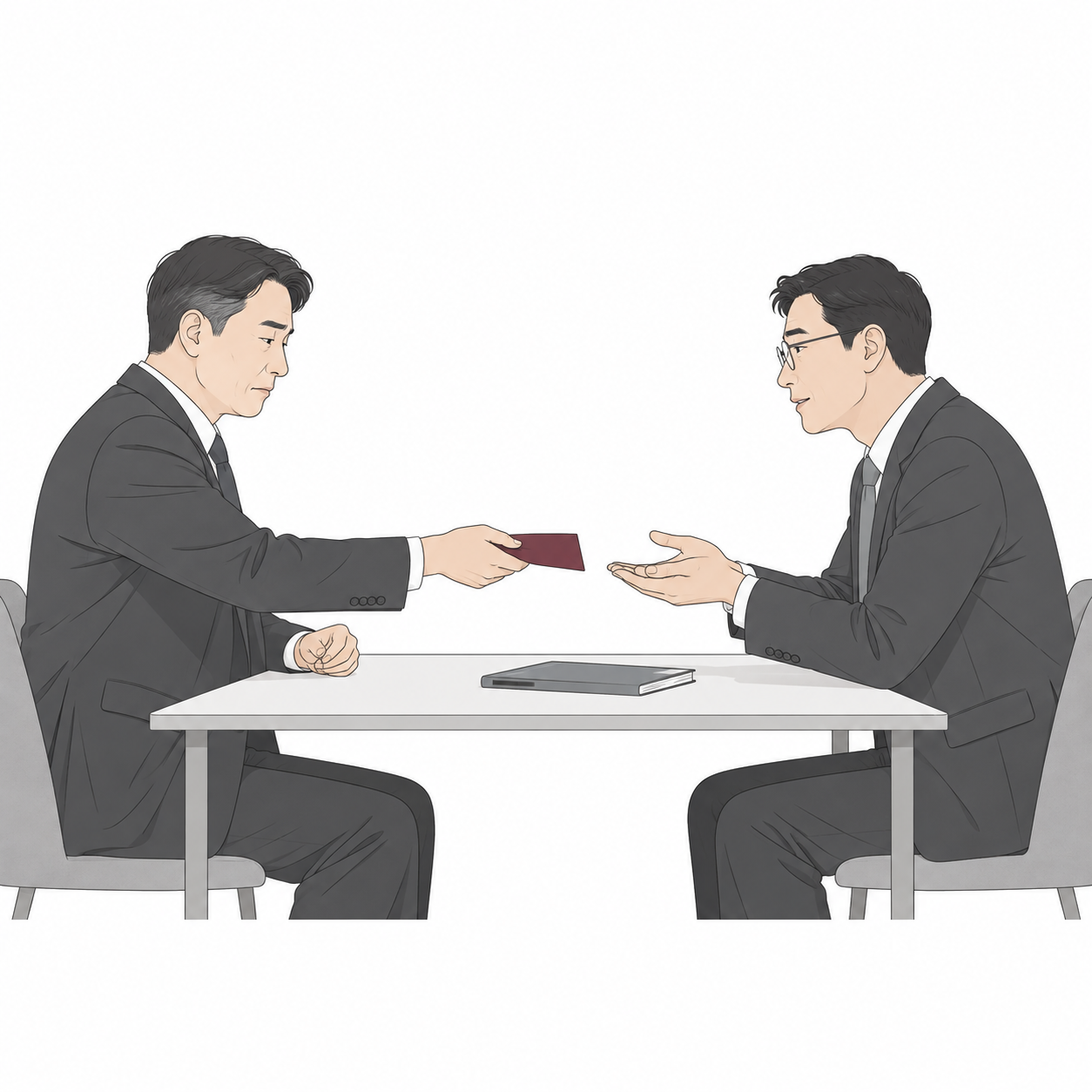 회사 자금을 개인적인 용도로 빌려달라는 동업자의 요청을 받는 모습